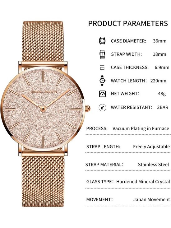 Women\'s Rose Gold Analog Stainless Steel Mesh Strap Minimalist Slim Dial Watch main image 4